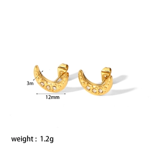 Vintage 18k gold plated stainless steel crescent moon earrings with cubic zirconia