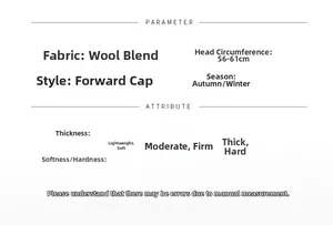 Detailed size specifications for wool blend flat cap fitting 56-61cm head circumference