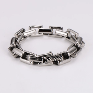 Industrial 12mm stainless steel bamboo link bracelet for men with silver finish