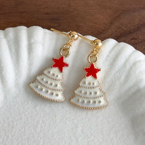 Christmas Tree Stud Earrings Alloy Enamel White Gold Red Drip Oil Holiday Party Jewelry Gift For Women