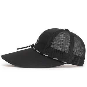 Schwarzer Sonnenhut mit breiter Krempe, Windschutzseil und Netzgewebe für Angler