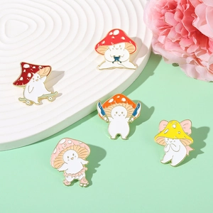 Lot de 5 broches en émail de champignons mignons avec divers personnages et couleurs