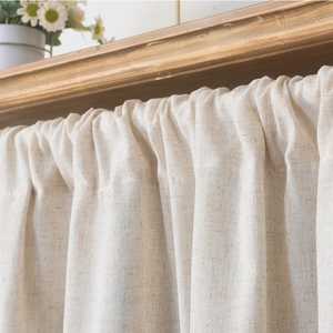 Nordic minimalist beige linen curtain with elegant pleats and soft textured fabric
