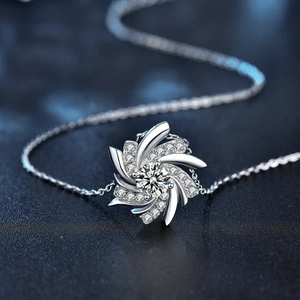 Elegant S925 sterling silver windmill necklace with sparkling moissanite flower pendant