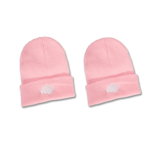 Two-pack pink cloud embroidery beanies with warm knit texture for winter fashion