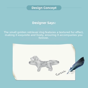 Artistic sketch of S925 sterling silver golden retriever ring with fine fur textures