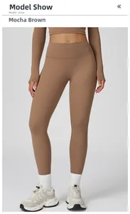 Mocha brown high-waisted yoga leggings and long sleeve top set for fitness training