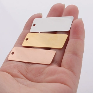 Polished rectangular stainless steel charms in silver, gold, and rose gold for DIY jewelry