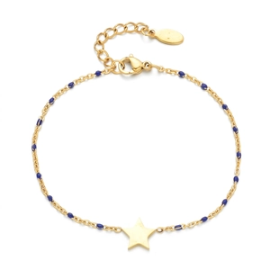 Bohemian gold stainless steel bracelet with blue beads and a central star pendant