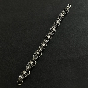 Silver retro skull and cobra chain bracelet for men with vintage dragon bone style finish