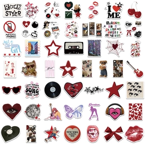 Set of 100 Y2K aesthetic waterproof stickers in red and black for DIY laptop decor