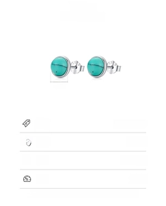 Detailed specs of S925 sterling silver turquoise stud earrings with 6mm diameter size