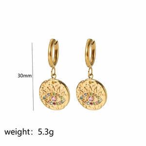 18k gold plated stainless steel hoop earrings with colorful zircon evil eye charms