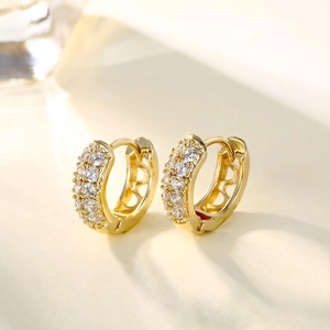 Elegant 18K gold double-row zircon hoop earrings for women with polished finish