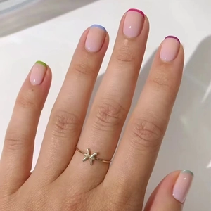 French Style Press On Nails Colorful Tips Nude Base Square Round Shape Artificial Fingernails Removable Wearable Tips