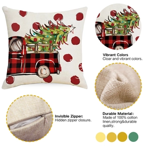 Detailed view of Christmas pillow cover showing hidden zipper and durable cotton linen fabric