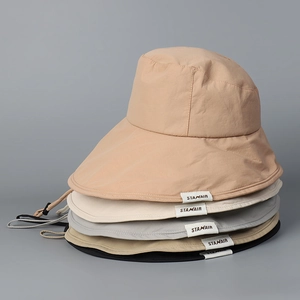 Chapeau Bob À Bord Large Nylon Pliable Protection UV Été Extérieur Chapeau De Soleil Avec Corde Coupe-vent Réglable Femmes