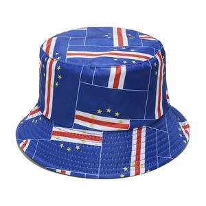 Adult sun hat with Cape Verde flag print in deep blue, durable polyester fisherman cap