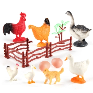 Farm animal toy set including poultry, golden retriever puppy, fences and palm trees
