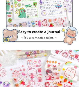 Cute cartoon animal and girl PET stickers set used for decorating a journal and a white box