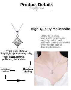 Detailed diagram of princess cut moissanite pendant with multi-layer gold plating layers
