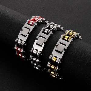 Polished 304 stainless steel motorcycle chain bracelets for men in silver and gold-black
