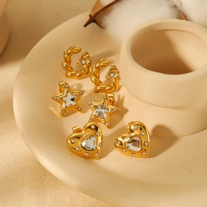 Heart Star Planet Stud Earrings 18K Gold Plated Stainless Steel With Zircon Minimalist Jewelry For Women