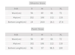 Tableau des tailles détaillé pour pyjama 5 pièces femme avec mesures de shorts et pantalons