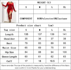 Tabla de tallas detallada para vestido de terciopelo con medidas de S a XL en cm