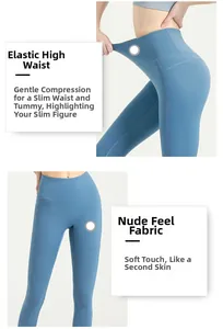 Nahaufnahme des elastischen High-Waist-Bunds und der blauen Yoga-Leggings-Struktur
