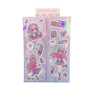 Holographic cartoon stickers with cute esports girl anime characters and gaming elements