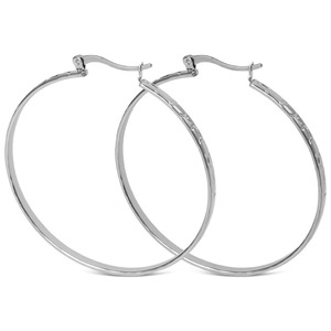 Detail of silver 304 stainless steel hoop earrings showing the secure clasp and texture