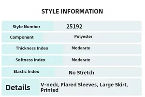Größentabelle für geblümtes V-Ausschnitt Kleid mit 100% Polyester Stoffeigenschaften