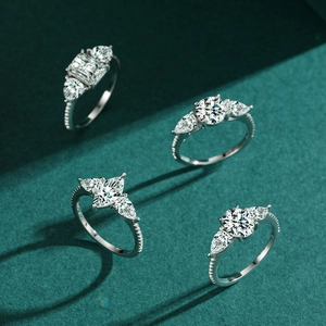 Luxurious S925 sterling silver rings with emerald, round, and pear cut faux diamonds