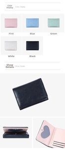 Detail view of foldable PU leather wallet featuring a cute cartoon bear and heart photo slot