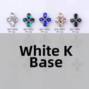 Detail view of 9x11mm 3D flower alloy nail art charms with multi-colored rhinestones