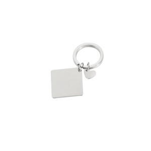 Polished silver stainless steel keychain with square and heart shaped metal charms
