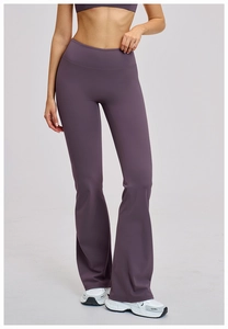 Pantalon de yoga évasé violet foncé à taille haute avec texture mate et coupe athlétique