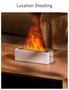 Detailed view of the 3D realistic flame effect and ultrasonic mist of the white humidifier