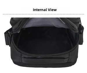 Internal view of the men's Oxford shoulder bag showing storage space and lining