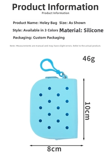Sky blue silicone pouch dimensions 10cm by 8cm showing size and 46g weight specs