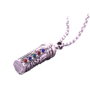 Retro S925 sterling silver cylinder pendant necklace with colorful gems on white background