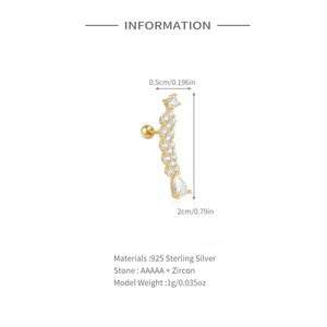 Detailed dimension guide for 925 silver gold butterfly earring with AAAAA zircon stones