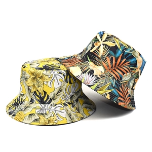 Reversible Tropical Leaf Print Bucket Hat Polyester Foldable Sun Protection Outdoor Beach Fishing Hat For Men Women
