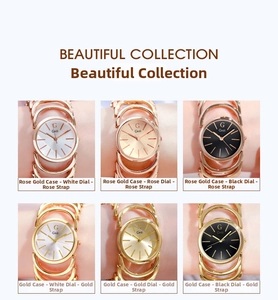 Collection of women's quartz watches with round metal dials and hollow ring bracelets