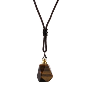 Tiger Eye stone pendant necklace with openable screw cap for perfume or essential oil
