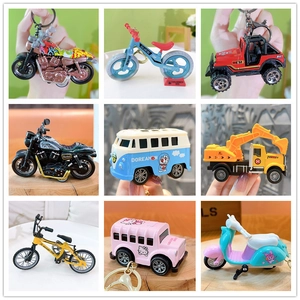 Mini Alloy Toy Car Model Pull Back Motorcycle Keychain For Kids Cartoon Dinosaur Vehicle Pendant Bag Accessory Party Favor