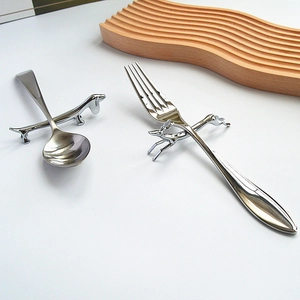 Creative silver metal dachshund and reindeer chopstick rests with cutlery set