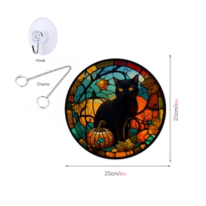 Detail of 20cm Halloween pumpkin acrylic ornament with cat, metal chain and hook