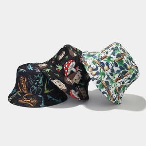 Cartoon Print Bucket Hat Cotton Polyester Reversible Sun Protection Outdoor Casual For Men Women